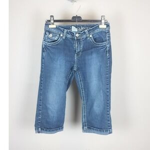 Earl Jean Contrast Stitch Stretch Denim Capri Pants Women 4‎ Blue Cropped Cuffed